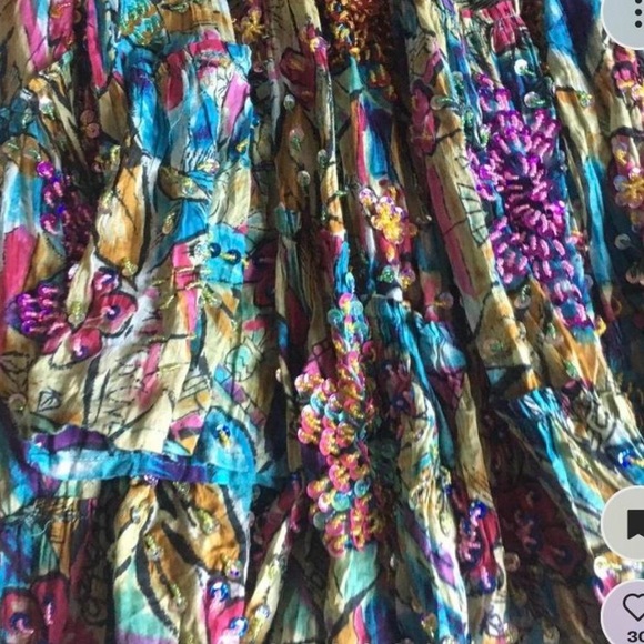 100% COTTON Vintage sequin beaded Romantic bohemian skirt - Picture 11 of 17